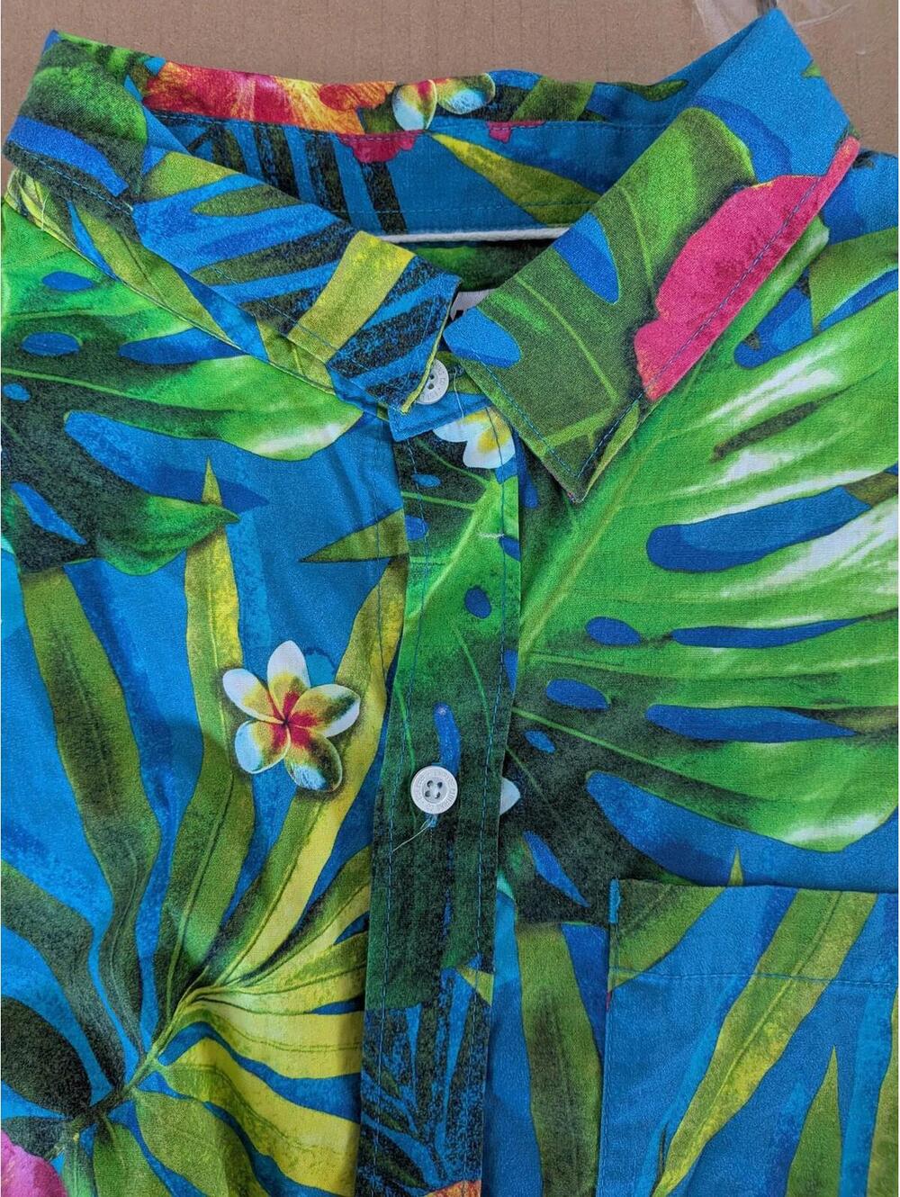 Empyre Shirt Mens Large Blue Hawaiian Tropical Floral Button Front Short Sleeve - Picture 8 of 10